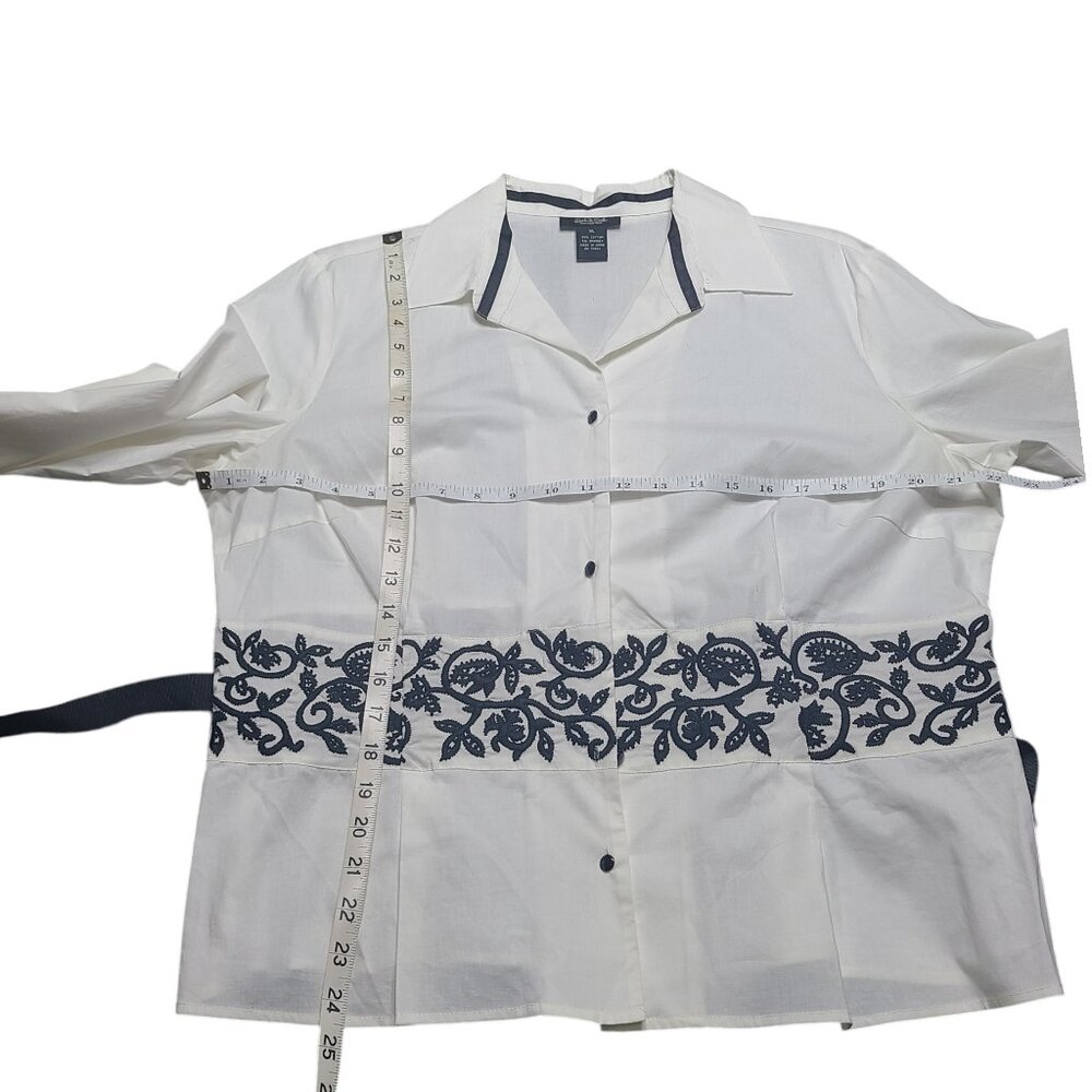 🔥Sale - Peck & Peck Collection White with Black Embroidery Blouse XL - Picture 9 of 11